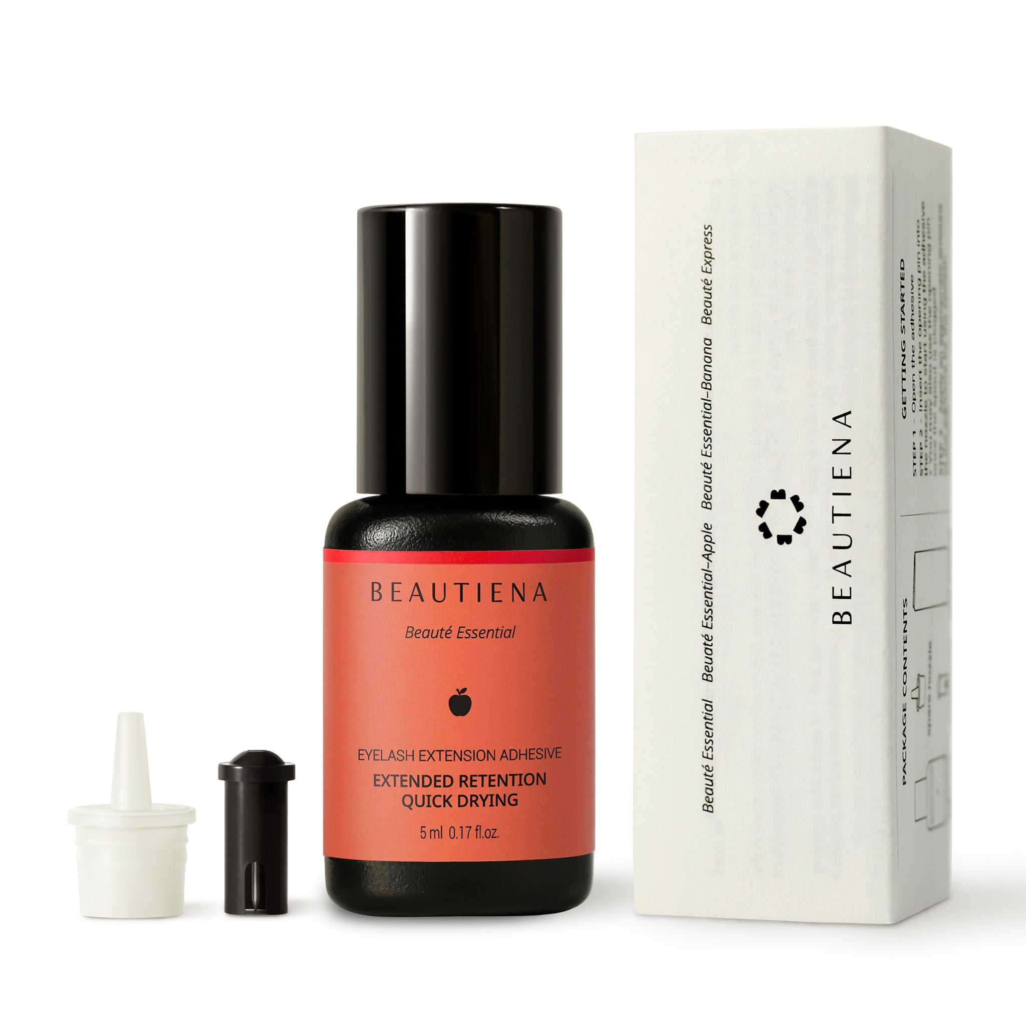 BEAUTÉ Essential Glue (Apple) offers remarkable retention up to 7 weeks and a quick drying time of 1.0 - 2.0 seconds. Not only harmful materials such as latex and formaldehyde are used but no animal test is done as well. The glue provides lower fume which helps customers a better experience.